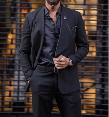 Men's 2 Piece Slim Fit Solid Tuxedo Set, One Button Shawl Collar Dinner Prom Party Jacket Pants UOU664