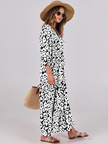 Image of ANRABESS Womens Boho Floral 3 /4 Puff Sleeve Maxi Dress | Tiered Flowy Loose Fit, Comfy Soft Rayon Fabric, Wedding Guest Church Beach, Modest Elegant, Spring Summer Fall Outfits
