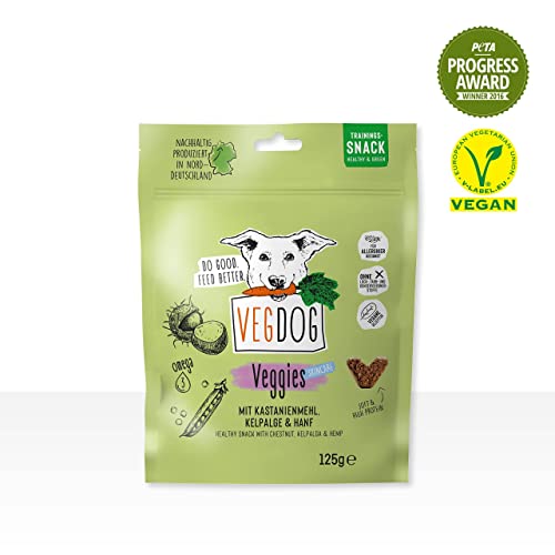 VEGDOG Veggies Skincare hypoallergener Hundesnack (10 x 125 g) | Trainingssnack für Fell und Haut | Proteinsnack für Allergiker mit Kastanie und Hanf