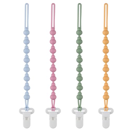 4 Pack Pacifier Clip Compatible with Tommee Tippee, One Piece Silicone Pacifier Holder Clips, Rust-Free Soft Silicone, Flexible Clip with Stylish Round Design, Ideal for Pacifiers and Teethers