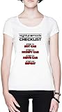 Mighty Mods Check List Blanc Femme T-Shirt Taille L White Women's Tee Size L