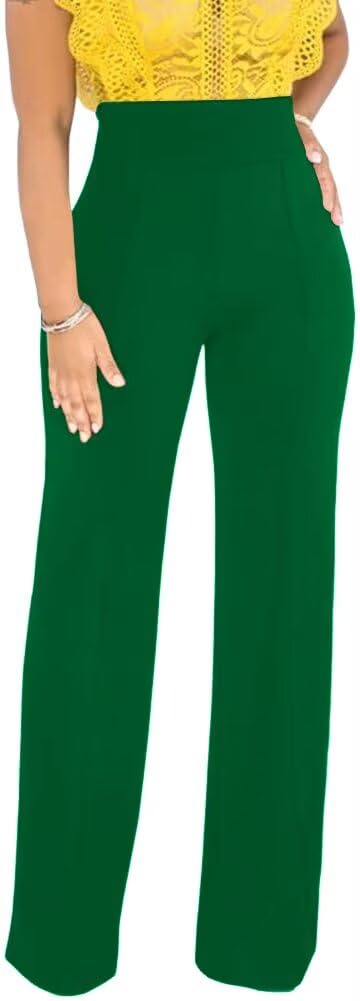 Women Stretchy Straight Leg Dress Pants Comfy Solid Classic High Waisted Wide Leg Long Bootcut Pant Slacks Work Office