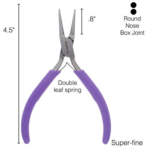 The Beadsmith Round Nose Pliers, Fine Tips, 4.5 inches (114mm), PVC Grip Handle with Double Leaf Springs - Image 2