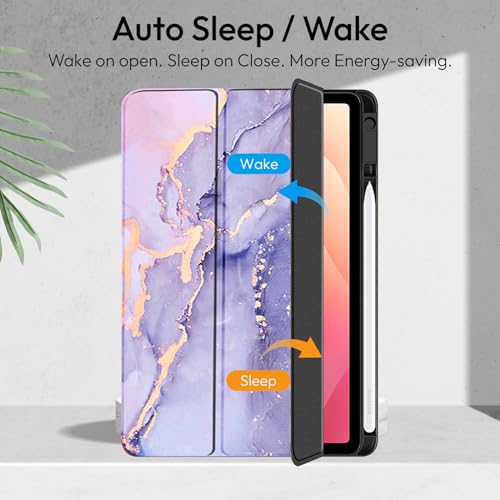 Image of Robustrion Cover Case for Samsung Galaxy Tab S11 11 inch Cover with [S-Pen Holder], Flip Cover Case for Samsung S11 Tablet 11 inch [Auto Sleep Wake] - Marble Lilac