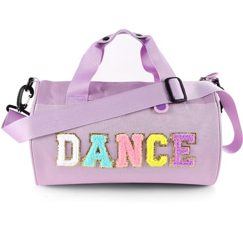 Image of Dance Ballet Bag for Girls Sport Gym Duffle Bags Overnight Travel Bags Fun Dance Workout Duffel Bag Toddler Cute Bag for Dancers, Girls, Teens, Student Athletes (Purple)