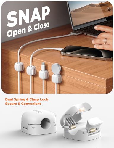 6Pack Cord Organizer, Chfeila Compact Dual Spring & Clasp Lock Cable Management Clips, Adhesive Phone Charger Keeper, Wire Holder for Nightstand/Wall/Car, Home Office Desk Accessories Decor Essentials - Image 3