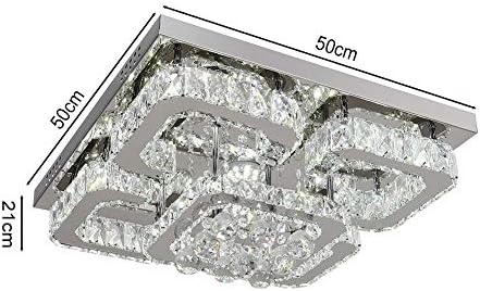 XEMQENER Crystal Chandelier with 5-Square, 68W LED Ceiling Lamp with Cool White Light Only, Finish Chrome Flush Mount Ceiling Light for Bedroom Living Room Bar Kitchen Restaurant(Without Remote)