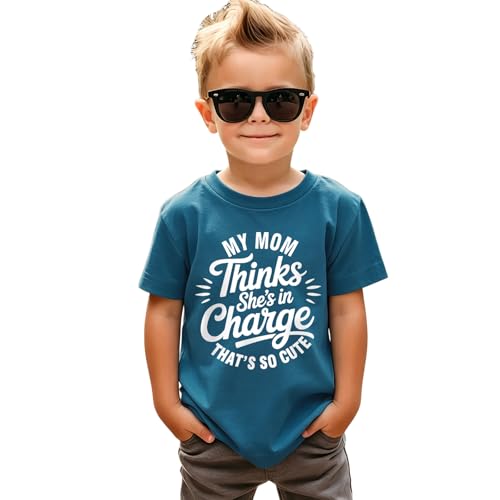 BOUTIKOME Toddler Boys Mother's Day Shirt My Mom Thinks She's in Charge That's So Cute Tshirt Funny Mama's Boy Outft Top 2-8Y(Dark Blue,6-7Y)