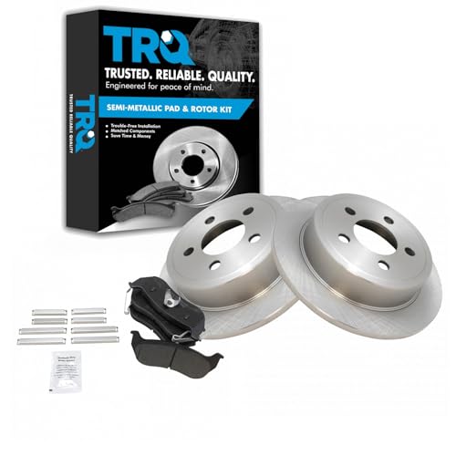Image of TRQ Rear Brake Pad and Rotor Set Semi Metallic Solid Rotors | For 2003-2007 Jeep Liberty 2003-2006 Wrangler