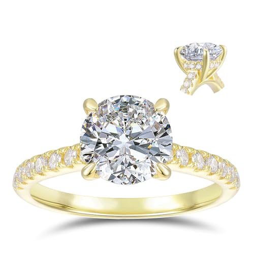 2.0 CT Round Cut Moissanite Promise Ring 14K Gold Hidden Halo Engagement Rings