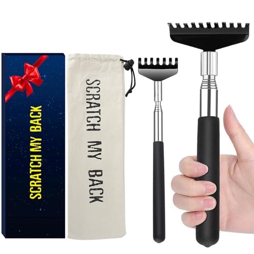 Image of Oversized Back Scratcher Gift Set, 2 Pack, Upgraded Metal Stainless Steel Telescoping Back Scratcher Tool with Canvas Carrying Bag