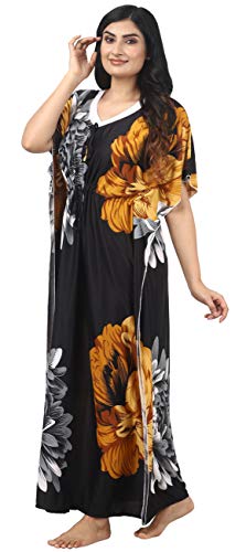 Image of Noty Women's Kaftan Nighty | Serena Fabric | Floral Print Maxi | Short Sleeves | V Shaped Neck