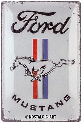 Nostalgic-Art Ford Mustang Retro Tin Sign - Horse & Stripes Logo - Gift Idea for Car Accessories Fans Metal Vintage Design 20 x 30 cm