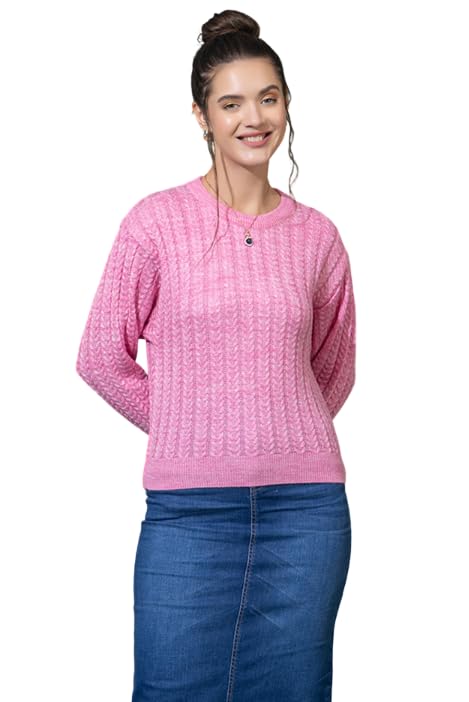 Image of Women's Cable Knit Woolen Pullover | Full Sleeve Round Neck Winterwear | Soft & Stylish Warm Sweater for Girls & Ladies