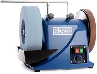 Scheppach Nass-Schleifsystem Tiger 3000 VS (Nass-Schleifmaschine mit Induktions-Motor, Edelkorund Schleifstein und Winkellehre/Schleifstein 25 x 6,3 mm 220 Körnung)