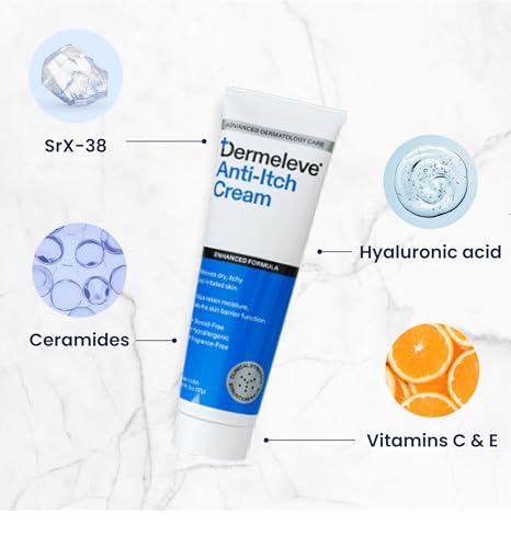 Image of Dermeleve Steroid Free Anti-Itch Cream | Extra Strength for Psoriasis, Seborrheic Dermatitis, Viral Rash, Bug Bites, Allergy, Chronic Hives, Neuropathy (Nerve) | Full Body Itch Relief | 2 oz (3 Pack)