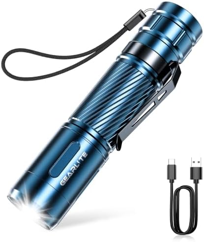 GEARLITE Taschenlampe LED Aufladbar, Superhelle Zoombare 2000 Lumen Mini Taschenlampen, 3 Modi, Lange Laufzeit, IP65 Wasserdicht Taktische Handlampe für Kinder Camping, Angeln, Not