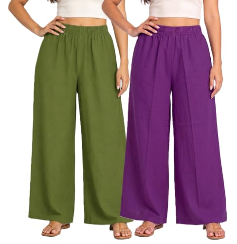 Image of Plaazo Women's Cotton Palazzo | Wide Leg Palazzo for Women | Soft Breathable High Waist Bottom Wear | Comfortable Casual, Office, Travel for Women