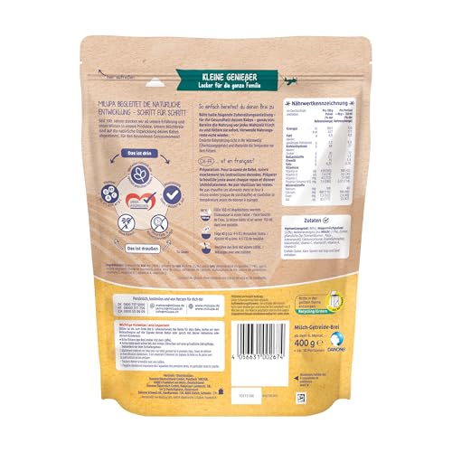 Milupa Miluvit Milchbrei Grieß – Babybrei ohne Palmöl – Frei von Konservierungs- und Farbstoffen – Ab dem 6. Monat – 4 x 400 g