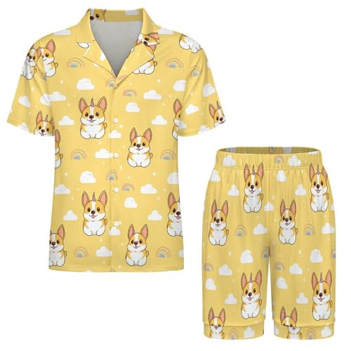 Corgi Dog Mens Pajamas Set Short Sleeve Sleepwear Summer Pjs Sets 2 Piece Loungewear Nightwear3