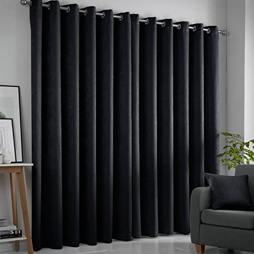 Fusion Black Eyelet Curtains W46 x L90 (117x229cm) – 2 Panels – 100% Cotton Thermal Drapes for Bedroom/Living Room – Black Door Curtains – Strata Collection – Modern Interior Styling - Cosy Home Interiors Fusion Black Eyelet Curtains W46 x L90 (117x229cm) – 2 Panels – 100% Cotton Thermal Drapes for Bedroom/Living Room – Black Door Curtains – Strata Collection – Modern Interior Styling - Image 2