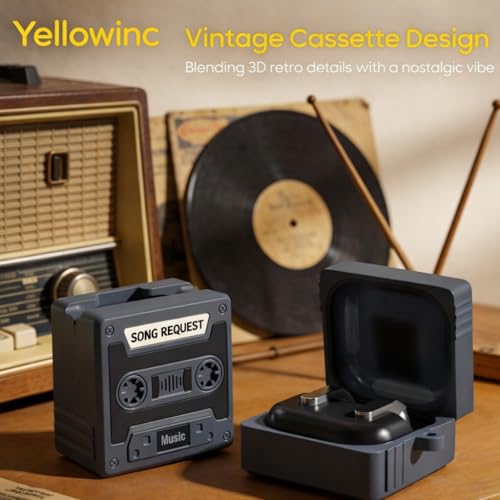 Image of Retro Classic Cassette Tape Case Cover for Samsung Galaxy Buds 4 and 4 Pro with Lanyard (Black, Music Headset)