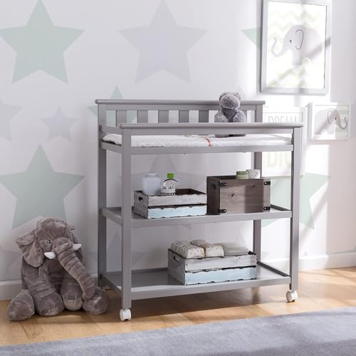 Delta Children Flat Top Changing Table with Wheels and Changing Pad - Greenguard Gold Certified, Grey - image 2