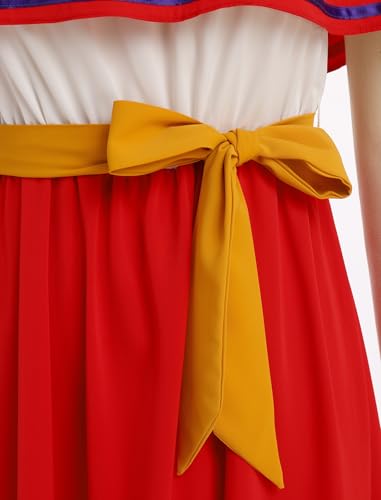 Mexikanisches Kleid für Damen, Cinco De Mayo Fiesta, schulterfrei, Rüschenkleid, Gürtel, Sommer, Strand, Farbblock, Regenbogenstreifen, Rew White, XXL