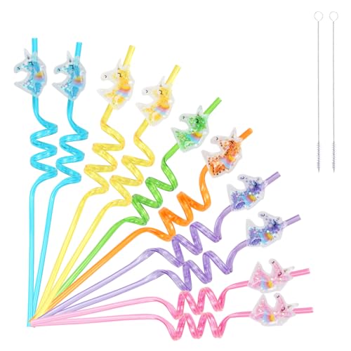 Paille Enfant, 10 Pièce Pailles Thème Licornes +2 Goupillon Paille, Straws Plastique Colorées, Pailles Spirales Réutilisables pour Fêtes Anniversaire Enfants, Réunions de Famille