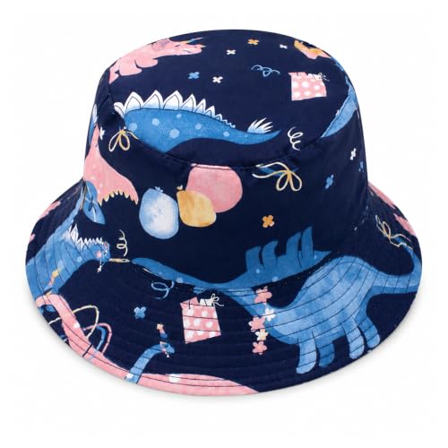 Image of VRITRAZ Unisex Kids Printed Bucket Hat | UV Protection Sun Hat with Adjustable Chin Strap & Summer Beach Travel Outdoor Cap for Toddlers & Children (4-12 Years)