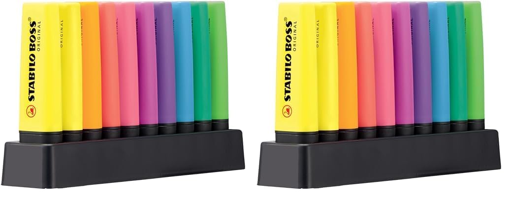 STABILO BOSS ORIGINAL - Surligneur - Set de bureau x 10 surligneurs 100% fluo (Lot de 2)