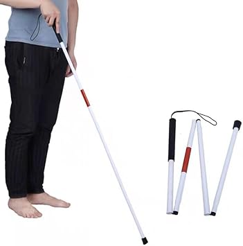 48.8 Inch Folding Blind Cane Walking Stick Reflective Red and White Aluminum Cane Non-Slip Guide Walking Stick for Blind and Visually Impaired People