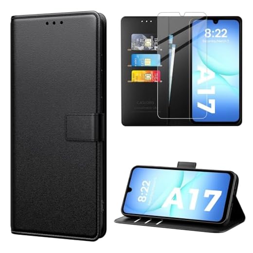 caslord Hülle für Samsung Galaxy A17 5G, Premium PU Leder Handyhülle, RFID-Blockierung Klapphülle [Mit 1 Stück Panzer Schutz Glas] Kompatibel mit Samsung Galaxy A17 4G/5G -Schwarz