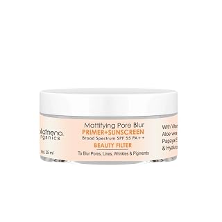 Volamena Organics Mattifying Pore Blur Primer+Sunscreen SPF 55pa++ With Hyaluronic Acid, Papaya Extract & Aloe Vera For Reduce Fine Line & Wrinkles, 25ml