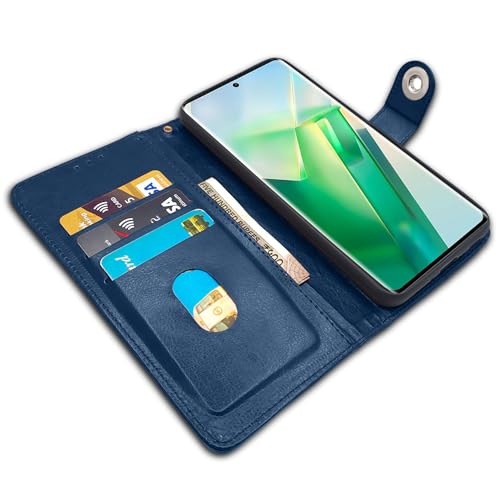 Image of Pikkme Vivo T2 pro 5G Flip Cover Leather Finish | Inside TPU with Card Pockets | Wallet Stand and Shock Proof | Complete Protection Button Flip Case (Blue)