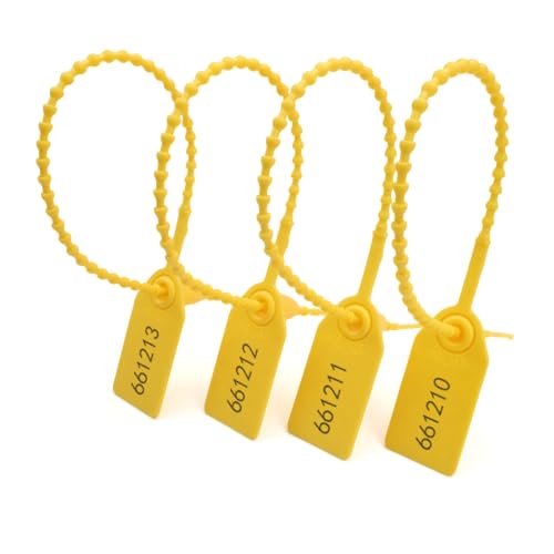KOCENTS(R) 1000pcs Plastic Tamper Seals, Tags Zip Ties, for Fire Extinguishers, Truck, Trailer, Container, Pull Tite Security Shipping Label, Disposable Numbered Self-Locking 250mm Length (Yellow)