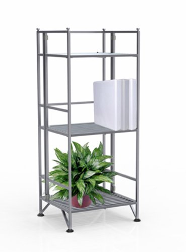 Image of Convenience Concepts Designs2Go X-Tra Storage 3-Tier Folding Metal Shelf, Silver
