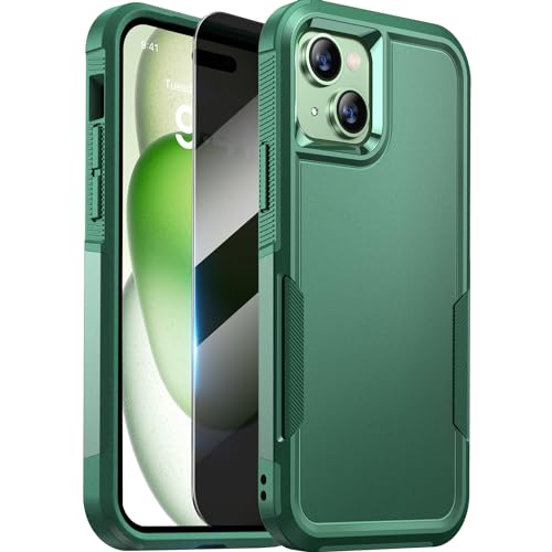 Diaclara Designed for iPhone 15 Case, [with Privacy Screen Protector] [Anti Spy] [Military Grade Drop Protection] Heavy Duty Full-Body Shockproof Phone Case,Green