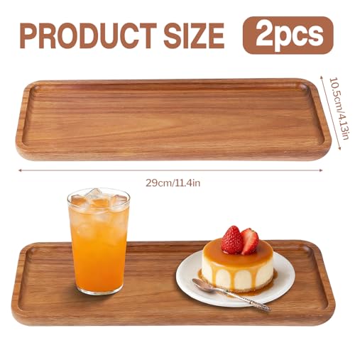 2 Stück Holztablett Rechteckig, Deko Serviertablett 29x10.5 cm Tablett Holz Dekotablett Serviertablett Klein aus Akazienholz für Snacks Käse Kerzen Kaffee