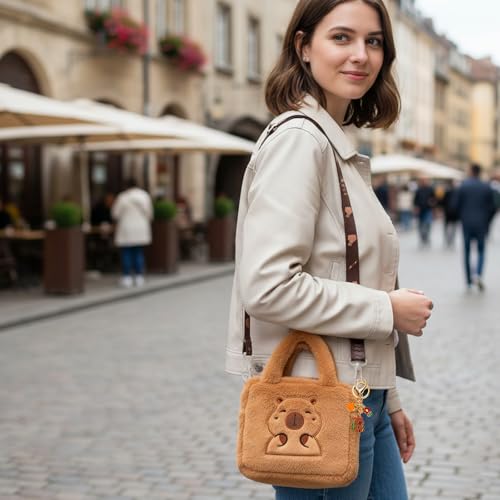 Capybara Tasche mit Schlüsselanhänger, Capybara Sachen für Alltagsnutzung, Capibara Accessoire für Schlüsselbund und Taschen, Robuste Verarbeitung mit stilvollem Design, Perfekte Größe für unterwegs