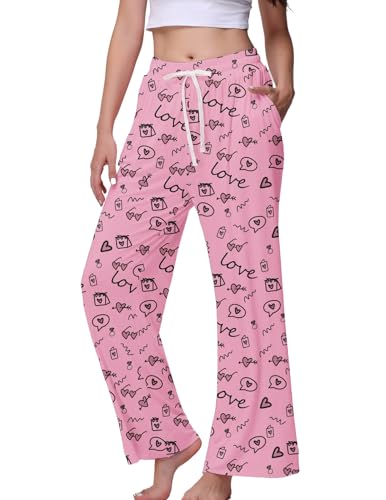 Image of Veseacky Women's Wide Leg Lounge Pants Yoga Pajamas Comfy Stretch Drawstring Pajamas Puls Size Dance Bottoms S-4XL