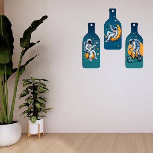Image of GiftOday Astronaut in Space Wooden Wall Hanging for Home & Kitchen Decor | Decoration Items for Livingroom | Modern Artwork Item for Office, Hallway | Decorative Mdf Wall Hanger Artwork (Set of 3)