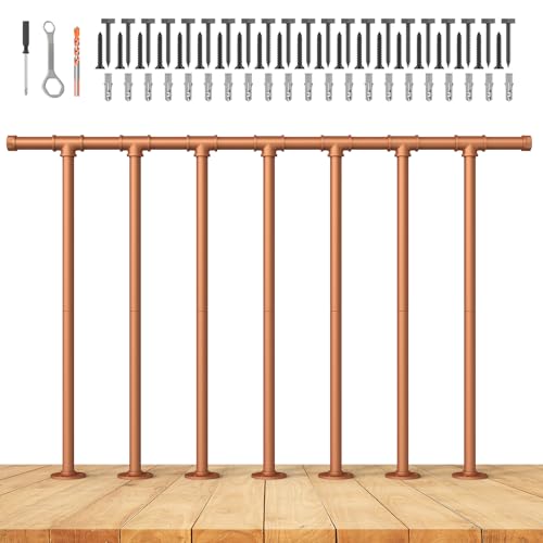 Deck Railing Kit, Metal Porch Railing Industrial, 34 in. H x 4 ft. W Horizontal Porch Railing, Wrought Iron Railings, Flat Metal Hand Rail, Outdoor Railing Kit for Porch, Deck and Balcony