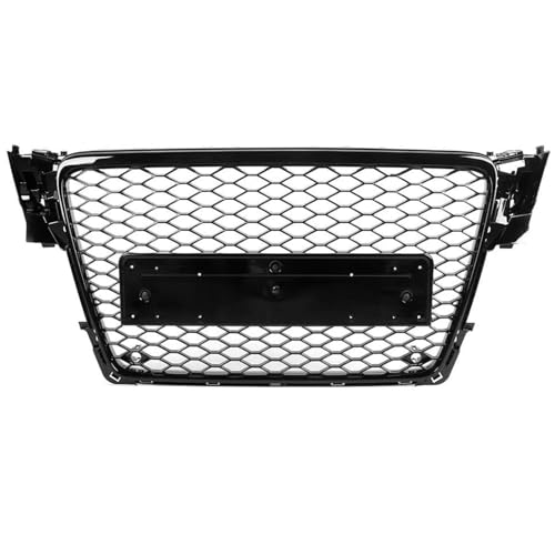 Aptliton Front Grill Compatible with Audi RS4 Style A4 B8 (2008–2012), Front Central Sport Grill Honeycomb Mesh Grille, Upper Bumper Hood Grill Direct Fit Replacement, Gloss Black