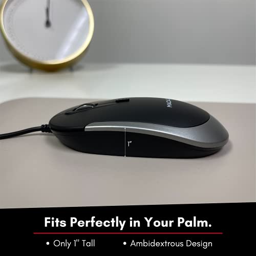 Macally Silent Wired Mouse - Slim & Compact Usb Mouse For Apple Mac Or Windows Pc Laptop/Desktop - Designed With Optical Sensor & Dpi Switch - Simple & Comfortable Wired Computer Mouse (Space Gray) #TOP5