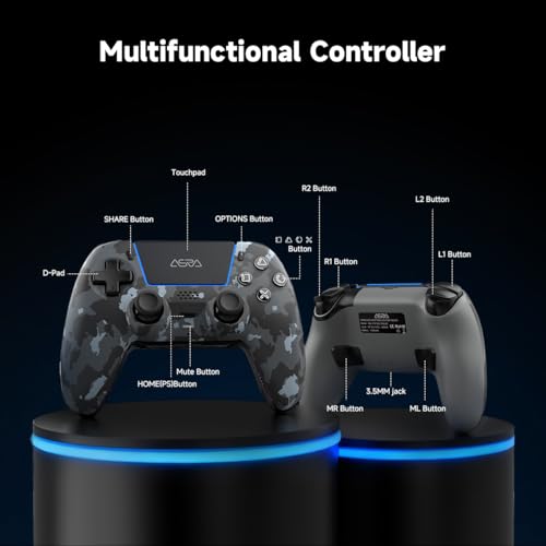Image of ASRVA Gray Camouflage Wireless Gaming Controller for PS5 / PC /Steam & Mobile, Hall Effect Joystick & Triggers, 6-Axis Gyro, 1000mAh Battery, Programmable Back Buttons