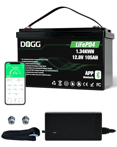 ABCTOY 12V 105Ah LiFePO₄ Lithium Battery with Bluetooth, Charger Included, Built-in 110A Smart BMS, 15000 Deep Cycle Grade A Lithium Cells for RV, Trolling Motor, Solar Panel, Home Energy Storage