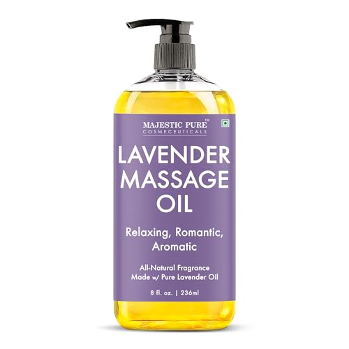 MAJESTIC PURE Lavender Massage Oil for Massage Therapy - Refreshing, and Relaxing - Natural Oils with Lavender Essential Oil - for All Skin Types - Men and Women Massage Lotion - 8 fl oz