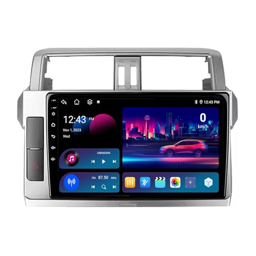 Radio estéreo de coche Android 14 de doble DIN de 9 pulgadas para Toyota Land Cruiser Prado 150 2013-2017 con cámara de respaldo inalámbrica Carplay AHD, controles de volante Bluetooth, navegación GPS