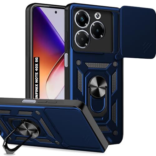 Image of AESTMO Tough Armor Infinix Note 40X 5G Bumper Back Case Cover | Ring Holder & Sliding Camera Shield Cover | 360 Degree Protection Back Case Cover for Infinix Note 40X 5G (Blue)